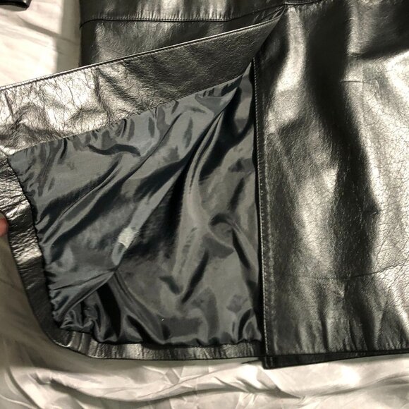 Vintage Charles Klein Womens Leather Trench Cota Small Black Button Front Biker - Picture 12 of 16